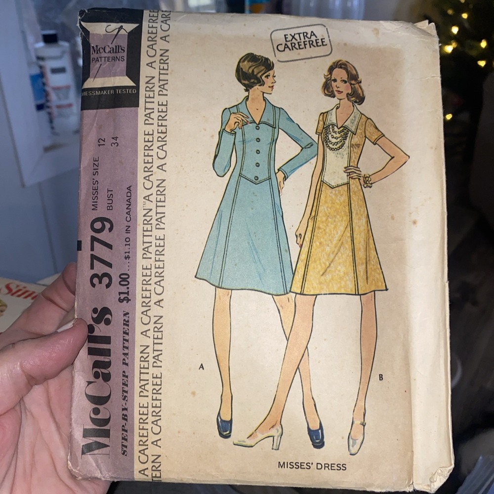 Vintage 1973 McCalls 3779 Misses Dress Sewing Pattern Size 12 Cut Complete
